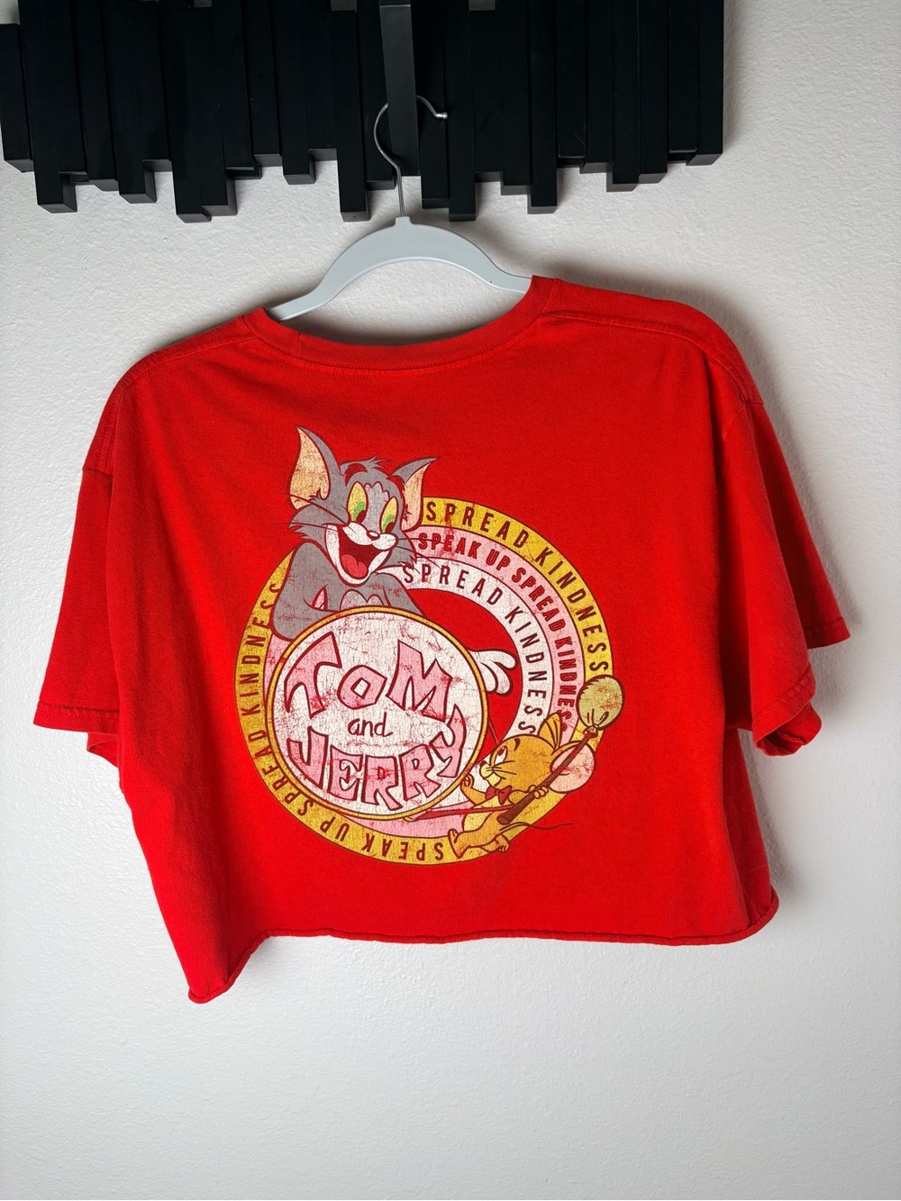 Red Tom & Jerry Graphic Spread Kindness Crop Top Womens Size L
